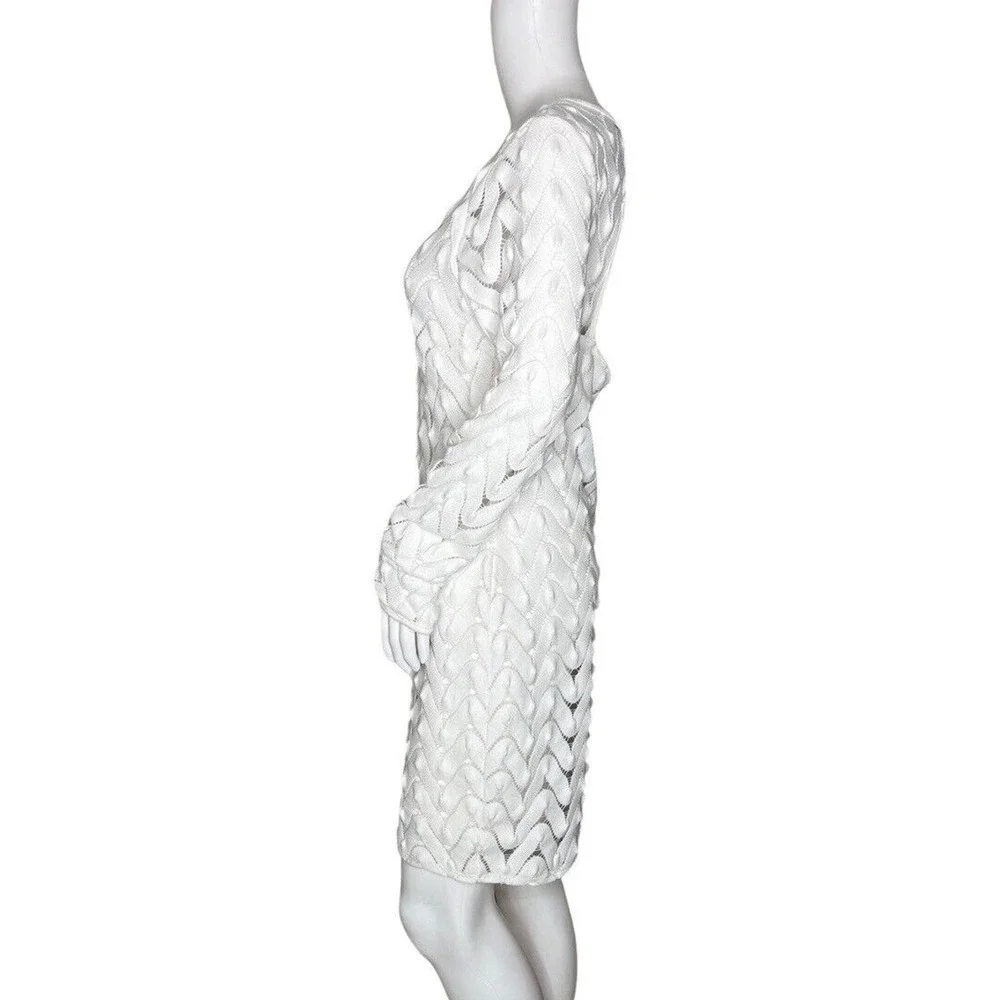 Free‎ People Dress Womens Medium Wild Thing White Zig Zag Knit Open Back Neutral